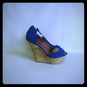 Open toe ankle strap cork wedges